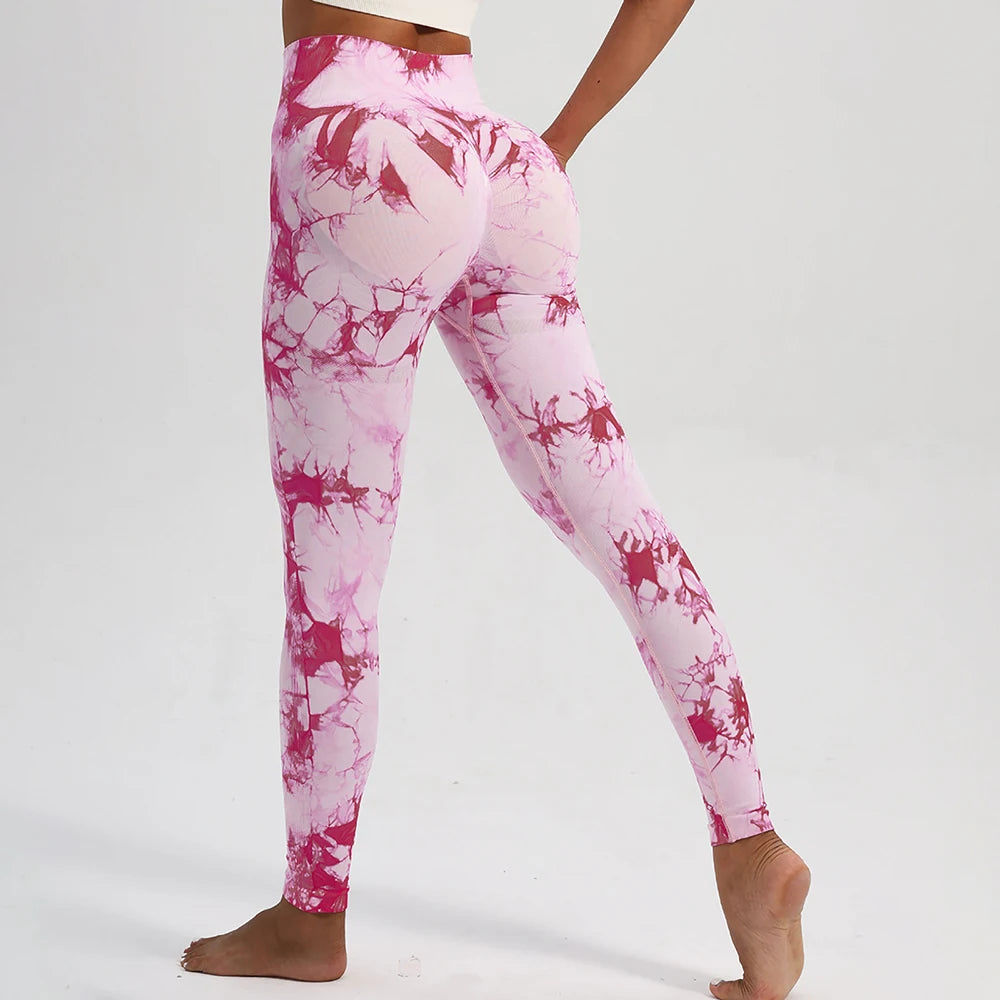 Boho Tie Dye High Waist Knit Elastic Fitness Yoga Tights Butt Lifting Workout Pants for Women