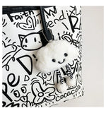 Large Capacity Printed Tote Bag, Fashion and Versatile Casual Single Shoulder Handbag with Pendant, College Style Women's Bags