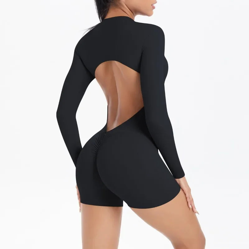 Women's Yoga Jumpsuits Sports Fitness Backless Half Zipper Peach Hip-Lifting Naked Feel Gym Running Workout One-Piece Bodysuits