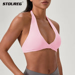 STOUREG Women's High Support Sports Bra Naked Sensation Push Up Backless Removable Pads Yoga Running Gym Tank Top