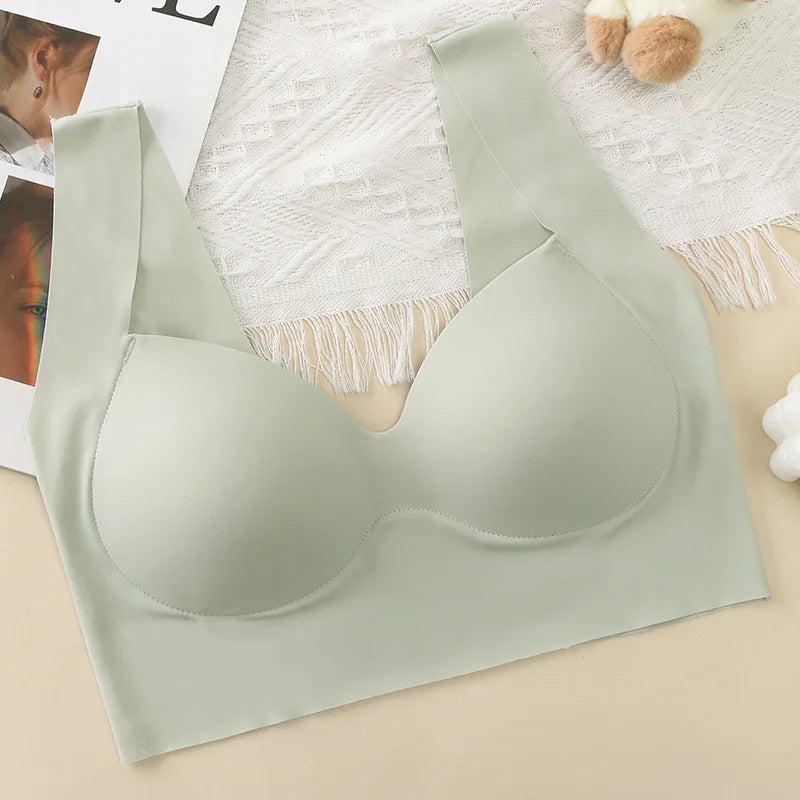 Ice Silk Wireless Bras For Women Push Up Chest One Piece Outer Wear Bra Traceless Underwear Vneck Female Lingerie