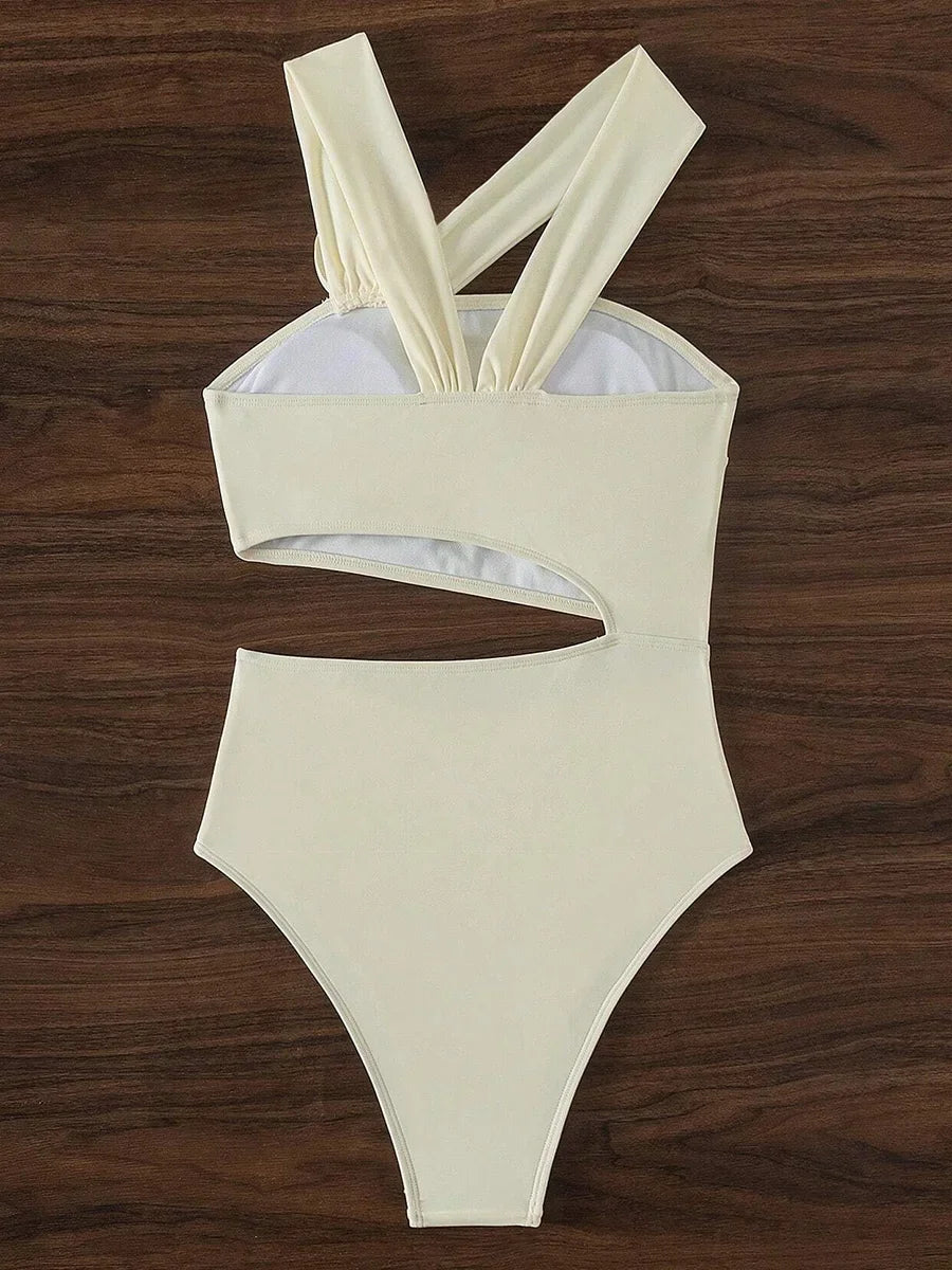3D Flower Asymmetric Cut Out Women Swimwear One Piece Swimsuit Female High Cut Monokini High Waist Bathing Suit Swim Beachwear