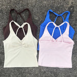 Solid Color Cross Back Tank Top Women Fitness Sport Bra Top Soft Tight Comprehensive Training Gym Yoga Underwear With Chest Pad