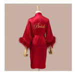 Women FEATHER Bride Bridesmaid Wedding Robe Satin Kimono Bathrobe Gown Nightwear Embroidery Letter Nightgown V-Neck Lingerie