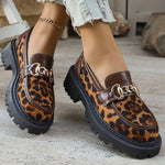 Retro Suede Leopard Loafers Shoes for Women Metal Decoration Round Toe Women's Loafers Casual Chunky Platform Shoes Lady