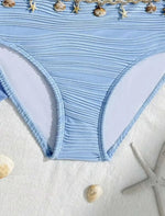 New Shell Starfish 3 Pieces Bandeau Bikini Set Swimsuit Women Blue Swimwear with Sarong Skirts Swim Dress Beachwear Bathing Suit