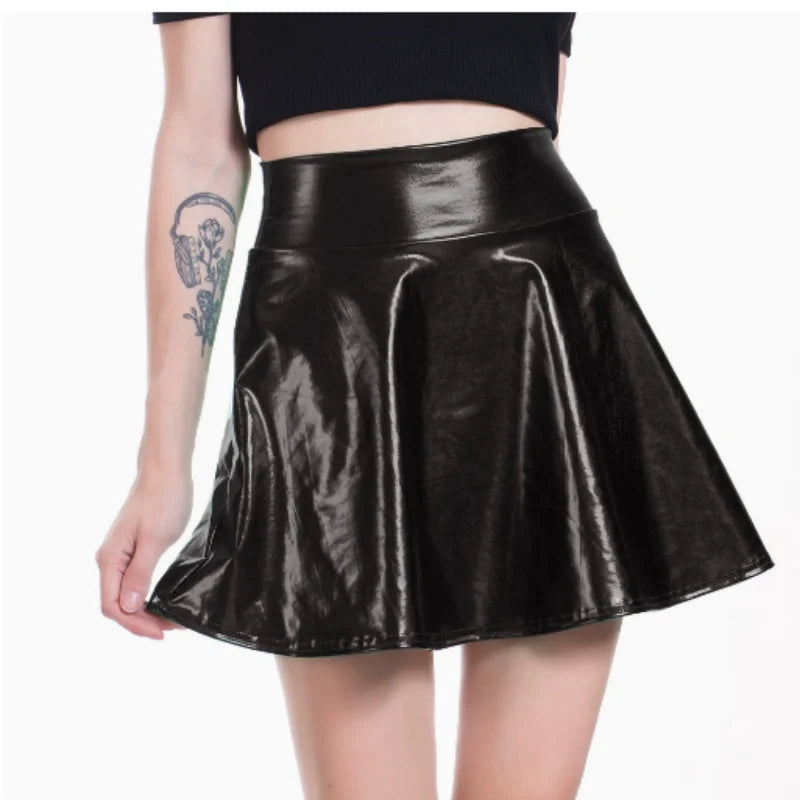 Sexy Leather Skirt for Women Party Dancing Club Wear Short Skirts Leather Mini Skirts Nightclub Stage Umbrella Dancing Skirt
