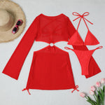 With Long Sleeve Cover Up Halter Bikini Women Swimwear Female Swimsuit Three-pieces Bikini set Bather Bathing Suit Swim V5123