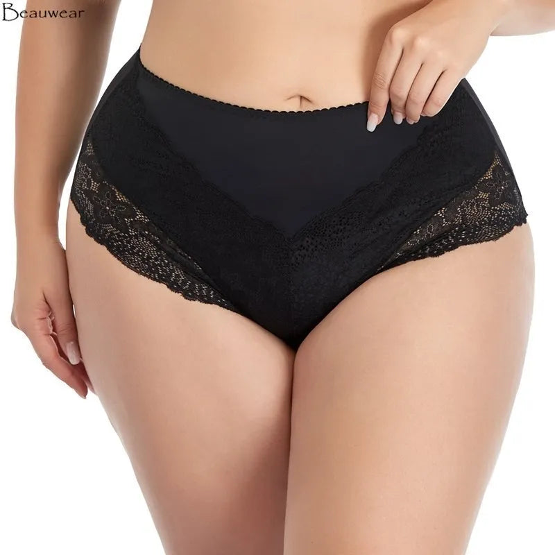 Beauwear women large size lace panty 2XL 3XL 4XL 5XL 6XL 7XL big size nylon spandex underwear female middle waist briefs