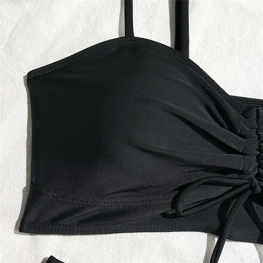 Wrinkled Knotted Shorts High Waist Bikini Female Swimsuit Women Swimwear Two-Pieces Bikini Set Bather Bathing Suit Swim V6197