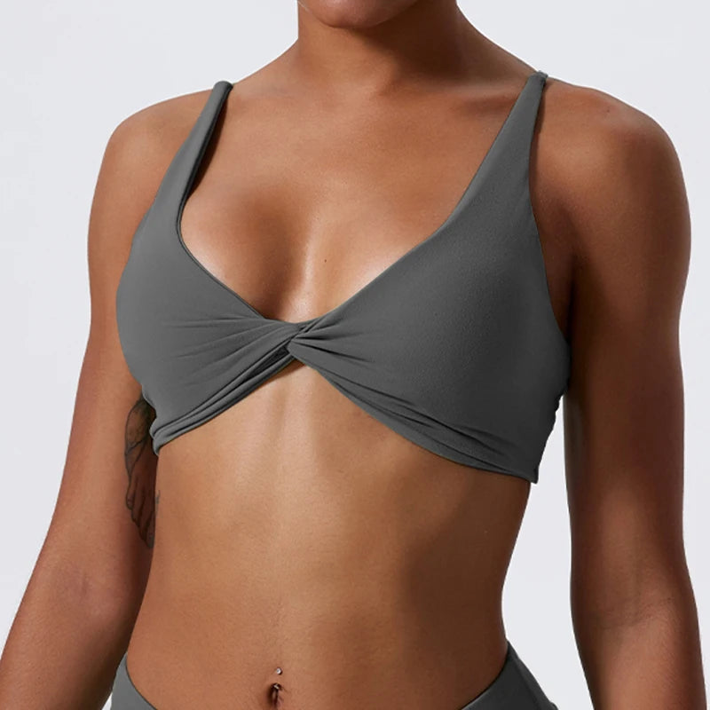 Hearuisavy Summer Sports Bra Shockproof Push Up Gym Top Women Quick-Dry Yoga Clothes Pleated Design Brassiere Workout Crop Top