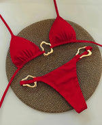 New Sexy Bikini Solid Color Lace-up Split Two-piece Swimsuit for Women