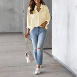 Women Shirt Lapel Long Sleeve Women's Shirts Single Breasted Shirt Tops with Patch Pocket Office Tops