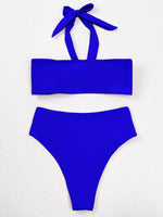 Sexy Front Bow Bikinis Sets Women Orange Blue Bandeau Push Up Two Piece Swimsuit 2025 Cut Out Bathing Suit High Waist Swimwear
