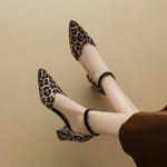 Zebra Leopard Animal Print Pointed Closed Toe Block High Heels Lady Mature Summer Shoes V-cut Designer Women Dress Pumps Sandals