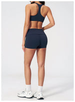 Tight Color Contrast Yoga Suit 2 Pieces Women V Neck Sports Bra Pleate High Waist Shorts Gym Running Fitness Suits Tracksuit