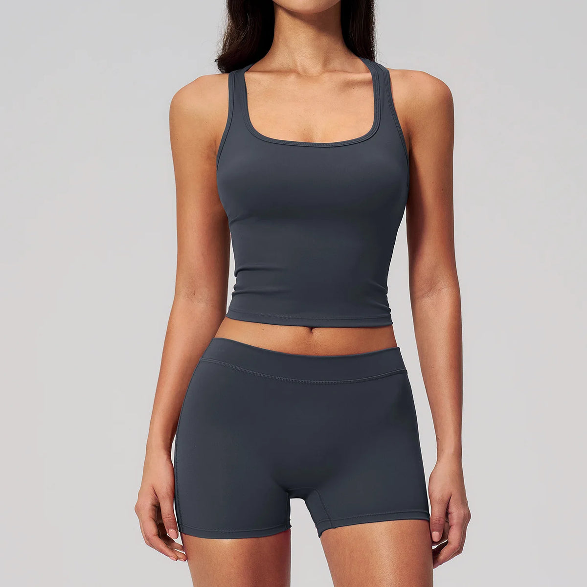 Gym Women Yoga Sets Women Brushed Square Neck Slim Sports Tank Top Fitness Suit Outwear Running High Waist Shorts Tracksuit