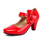 Plus Size 33-48 Sweet Polka Dot Mary Jane Heels Shoes Women Pink Blue Side Bow Tie Round Toe Chunky Block Heel Cute Lolita Pumps