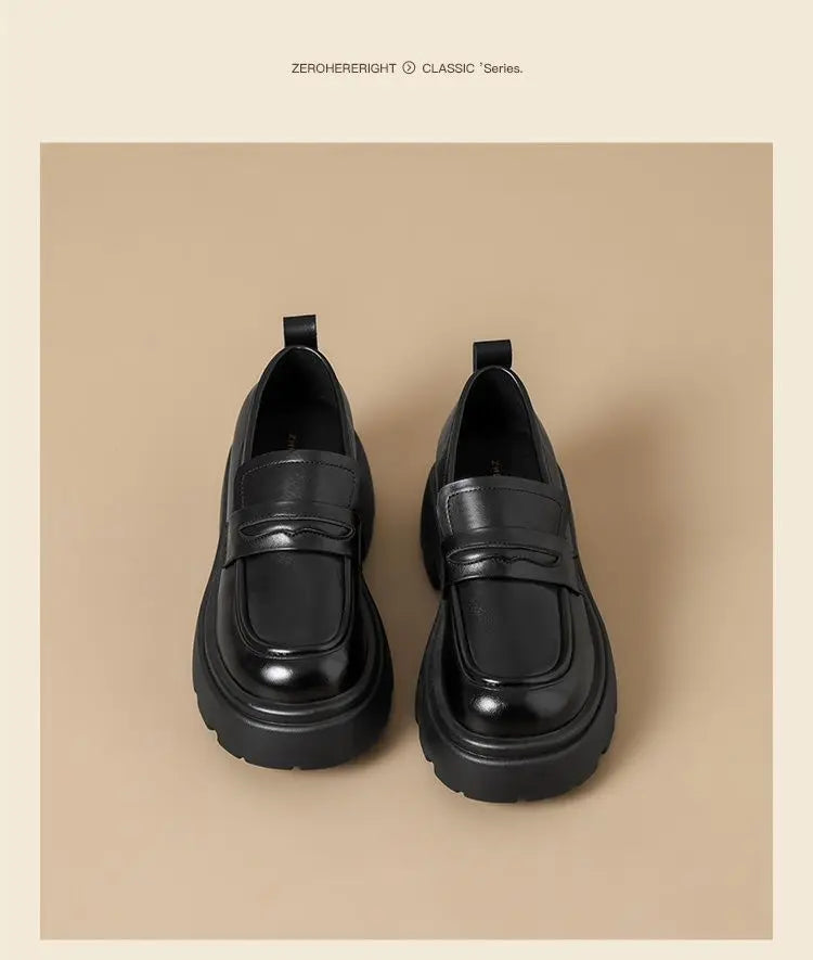 2026 Thick-Soled Waterproof British-Style Women's Loafers - Winter Retro Slip-On Height-Boosting Shoes, Simple & Lightweight