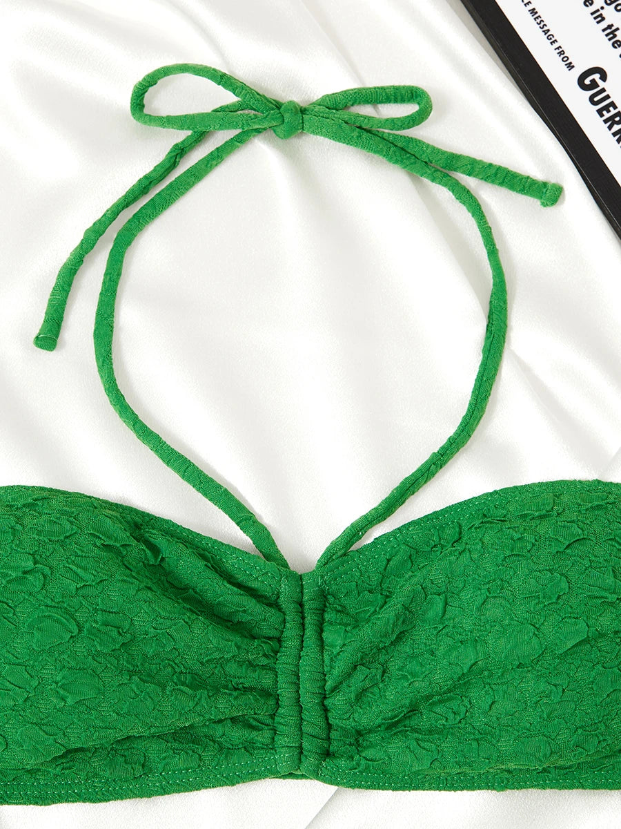 2025 Halter Bandeau Bikini Solid Swimwear Female Sexy Swimsuit Women Bathers Bathing Swimming Swim Suit Beachwear