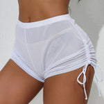 New Mesh Transparent High Waist Elastic Casual Shorts Sports Shorts For Women Wrinkle Drawstring Binding Charming Elegant FSKK