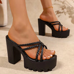 Woven Strap Chunky High Heel Sandals Women 2026 Summer Pu Leather Super High Heeled Sandles Woman Plus Size 43 Platform Slippers