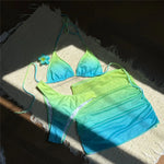 With Skirt Gradient Halter Bikini Female Swimsuit Women Swimwear Three-Pieces Bikini Set Padded Bather Bathing Suit Swim V7044