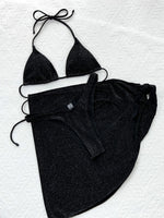 2026 New Sexy Bikini Set 3-Piece Solid Swimwear Swimsuit Women 3 Piece Bikinis Set Bathing Suit Beach Bikini Female Shiny Fabric