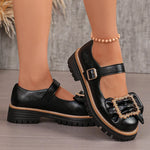 Crystal Buckle Platform Mary Jane Shoes Women Plus Size 43 Thick Sole Pu Leather Shoes Woman Ankle Strap Round Toe Pumps Female