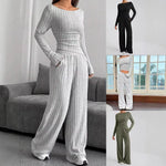 Autumn and Winter New Women's Home Clothes Sleepwear Two-Piece Set Casual Solid Color High Neck Knitted Sweater Loose Pants Y2K