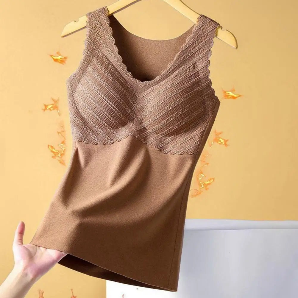 Seamless Velvet Lining Thermal Vest V-Neck Sleeveless Chest Pad Underwear Vest Autumn Winter Warm Bottom Vest