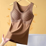 Seamless Velvet Lining Thermal Vest V-Neck Sleeveless Chest Pad Underwear Vest Autumn Winter Warm Bottom Vest