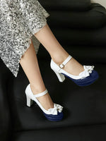 Women Lolita Style Patent Leather Bow Shoes 9.5cm High Heels Anti-slip Rubber Sole Platform Pumps Ideal for Parties Daily Wear