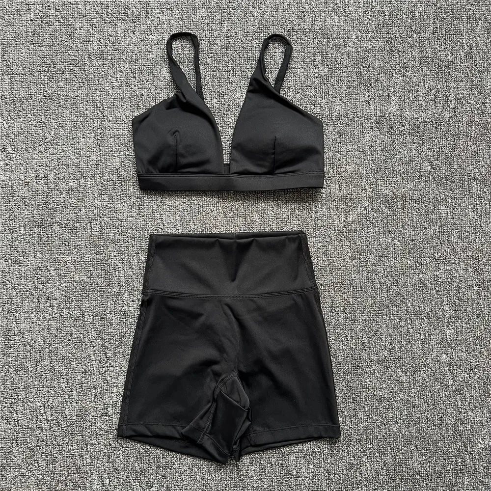 1/2PCS Women's Contour Crop Sport Bra Yoga Sets High Waist Scrunch Fitness Push-Up Gym Workout Shorts Running Active Suits XP187