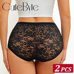 2Pcs/Set Women Sexy Panties Hollow Out Lace Floral Ladies Briefs Low Waist Solid Comfortable Hot Sale Female Underpants S-XXL