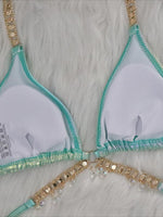 PU Faux Leather Bikinis Wrap Around Diamond Bikini Women Swimsuit Female Swimwear Two-pieces Bikini Set Halter Bathing Suit Swim