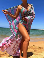 Women Bathing Suit 3 Piece Swimsuit Kimono Cross Wrap High Waist Bikini Beach Cover Up Swimwear Africa Print Bathing Suit Beach