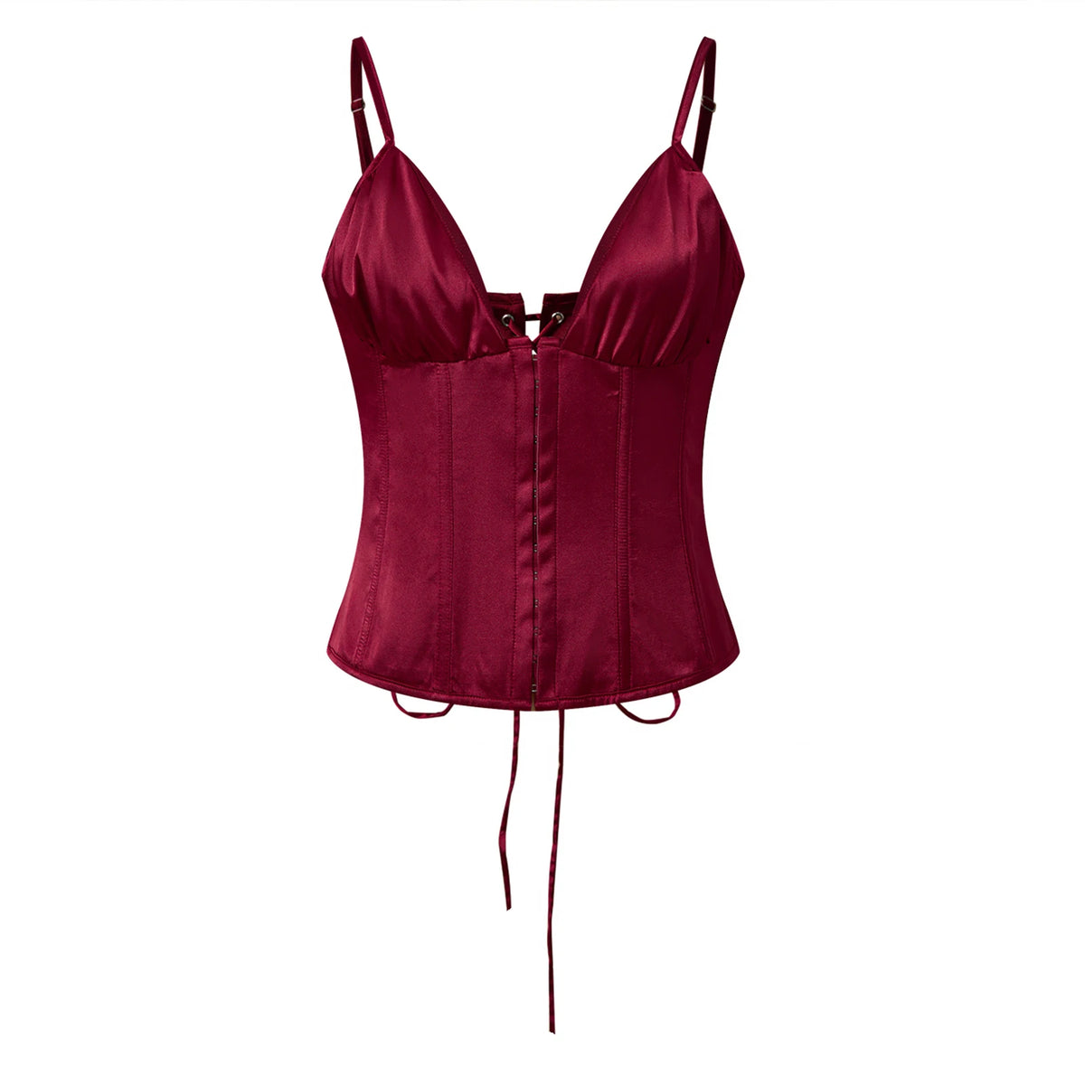 Women's Summer Solid Color Satin Slim Camisole Spaghetti Strap V-Neck Hook and Eye Front Closure Slim Fit Tank Tops