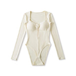Pure Desire Sexy Padded Solid Color Slim Hollow Long Sleeve Bodysuits Base Shirt For Woman Casual Fashion Style Bodysuits MO2T