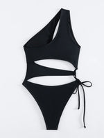 Sexy Hollow Out One Piece Swimsuit Women Black One Shoulder Drawstring Backless Monokini Summer Beach Bathing Suit Swimwear 2026