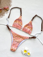 2025 Boho Crochet Bikini Set Cream Knit with Leather Straps Metal Buckles Perfect for Beach Wear Pool Parties Summer Getaways