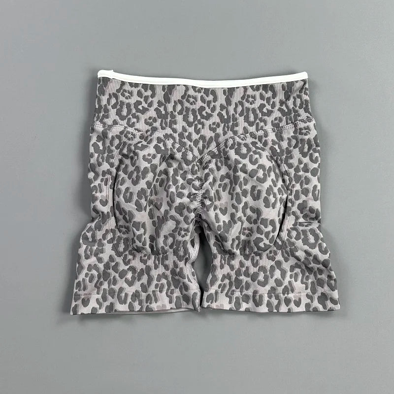 HISTELLO Gym Shorts Seamless Leopard Print Fitness Tights Women Workout Sports Clothes Hip Lift Slim Fit Fitness Yoga Leggings