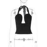 FDYOUI Sexy Hollow Out Corset Tops for Women Halter Backless Bandage Skinny Camisoles Lady White Black Cropped T-shirt Clubwear