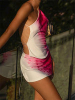 Women's Summer 2 Piece Outfits Abstract Flower Print One Shoulder Tank Tops + Bodycon Mini Skirt Sets Party Clothes