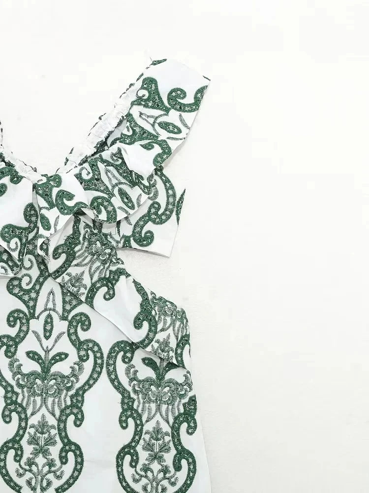 Vintage Flower Embroidery Summer Maxi Dress Women Bakless Tie Up Ruffles Long Beach Vestidos Sexy Tank Party Dresses Sundress