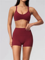 2 Piece Summer Yoga Sets for Women Hollow Back Cross Sports Bra Fitness Clothes Tight High Waist Shorts Running Workout Clothes