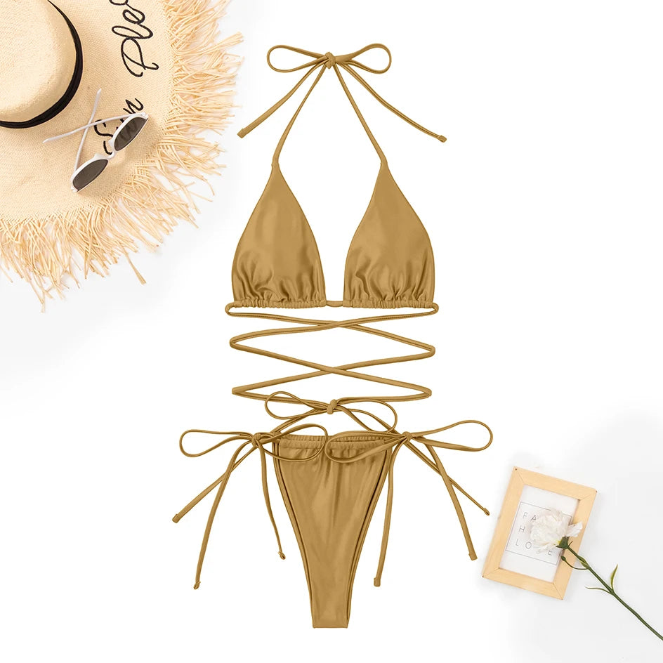 Sexy Micro Bikini 2025 Criss Cross Swimwear Bandage Woman Swimsuit Female Thong Bikinis Set 2 Piece Women Bathing Suit Beachwear