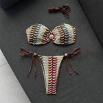 Printed Halter Bandeau Bikini Female Swimsuit Women Swimwear Two-Pieces Bikini Set High Leg Cut Bather Bathing Suit Swim V8338