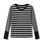 Women Striped Print Long Sleeve Tops Fitted Round Neck Fall T-shirts Casual Streetwear for Daily Office Party