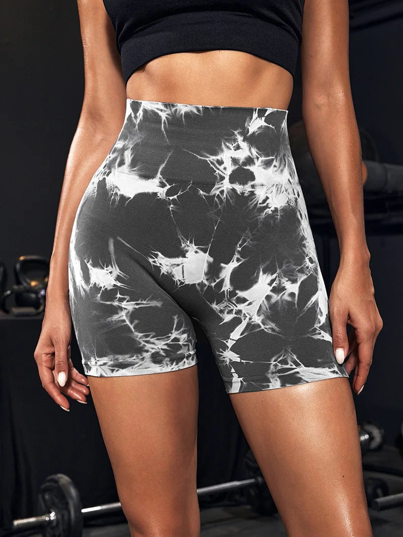 Tie Dye Yoga Shorts Marble Gym Shorts Women Push Up Sports Shorts Women Fitness Tights Breathable High Waist Booty Shorts